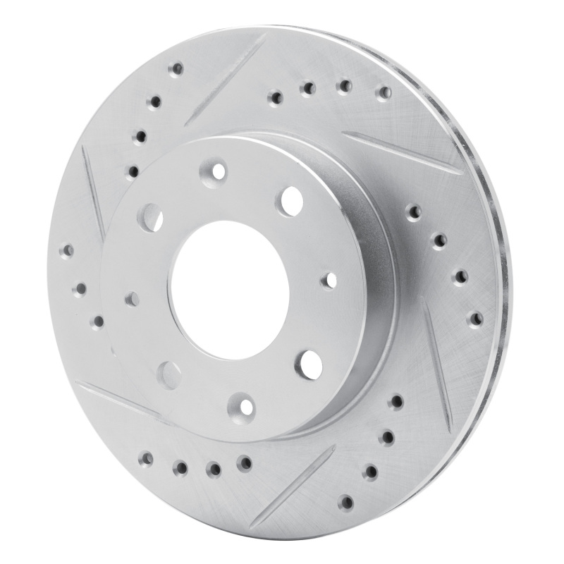 Honda CRX Brake Rotor (1) - Front Left - R1 Concepts - Drilled & Slotted - Silver - `84-`06